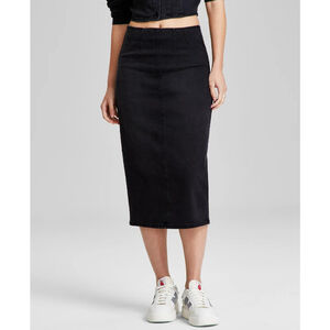 And Now This Women's Size XL Black Wash Back-Slit Denim Midi Skirt NWT